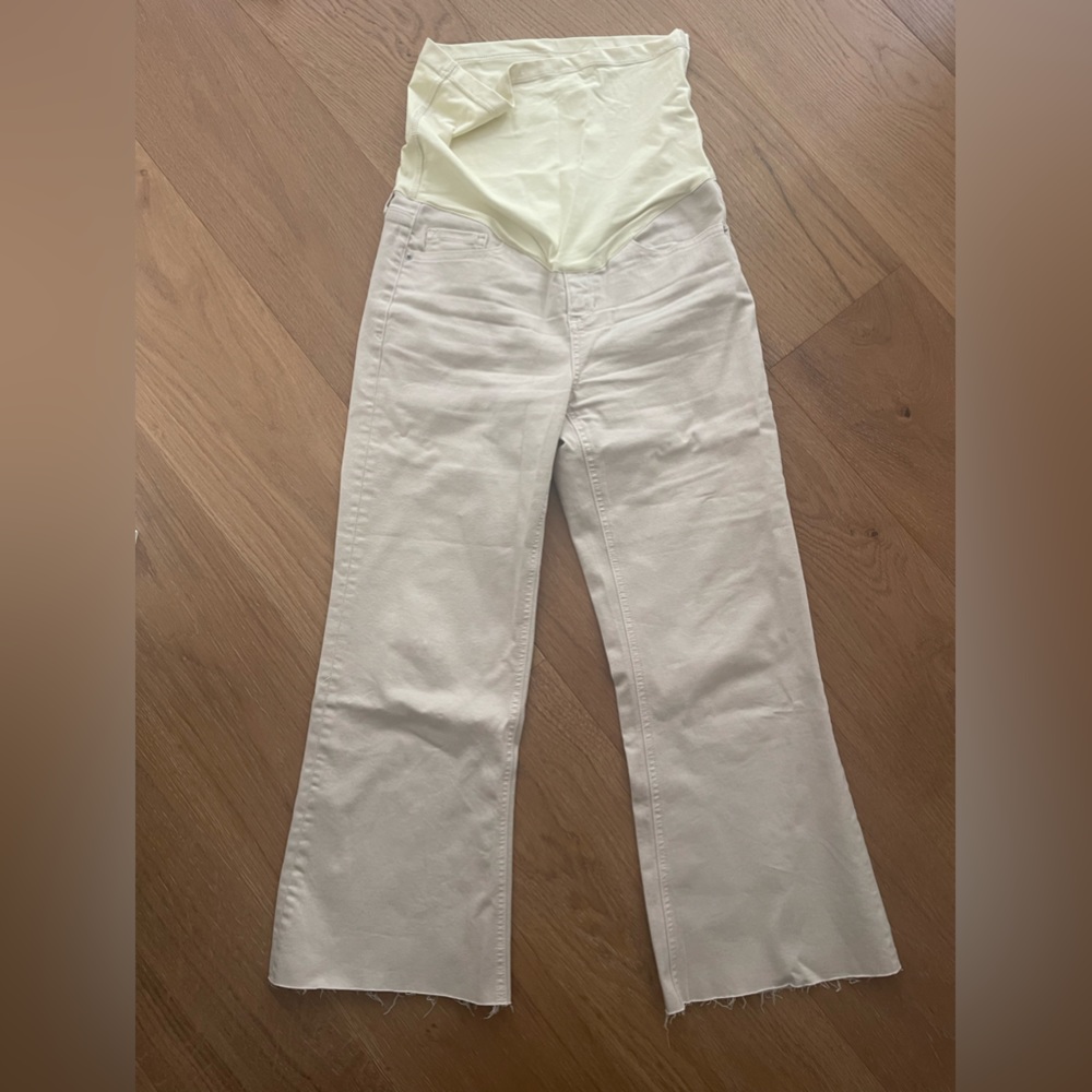 Beige raw hem cropped maternity jeans